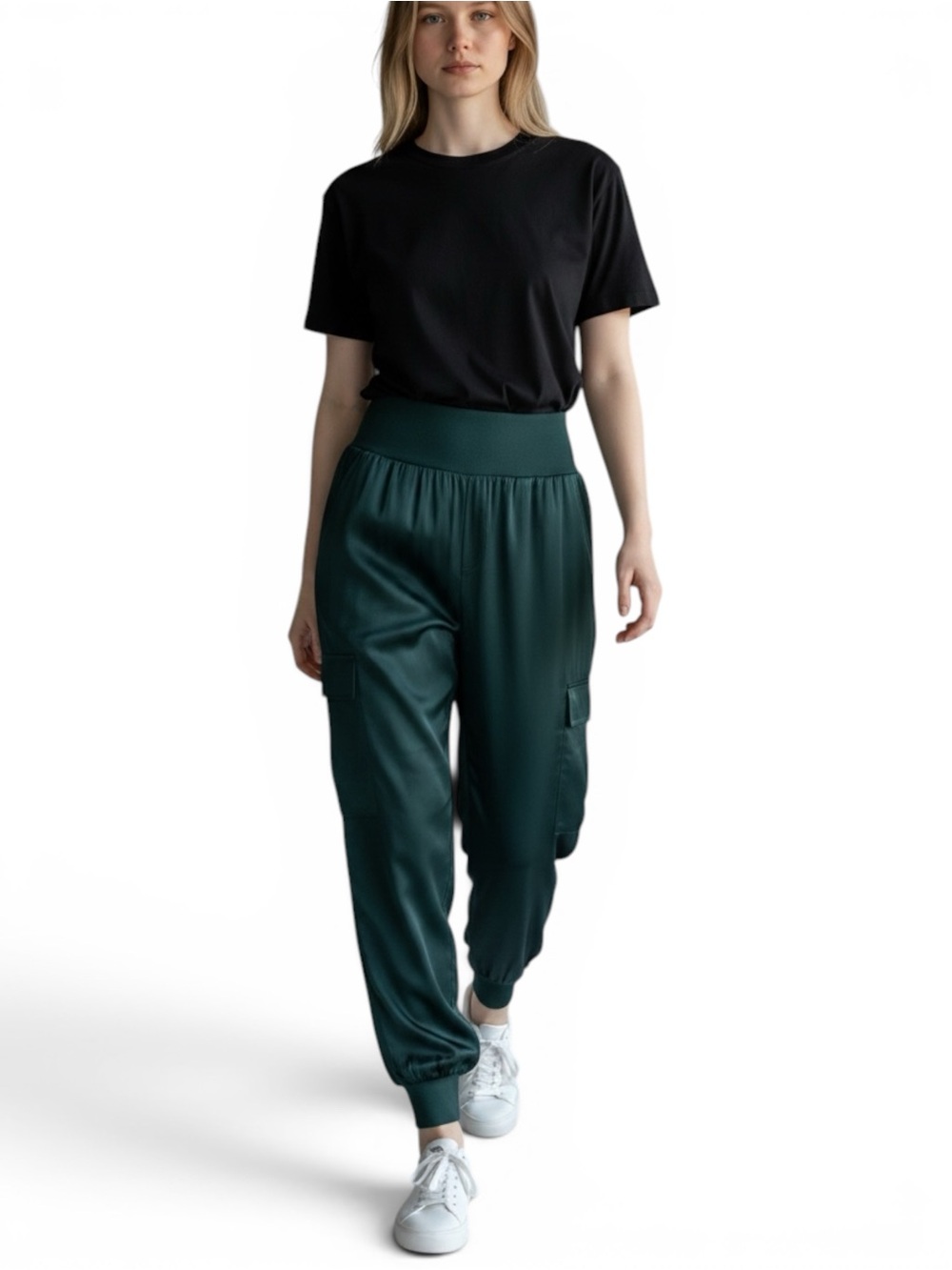 Cinq A Sept Giles Pant in Dark Green Size XS Satin Cargo Joggers